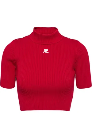 Courrèges Logo-embroidered ribbed crop top