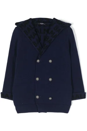 Balmain Intarsia-knit logo double-breasted cardigan
