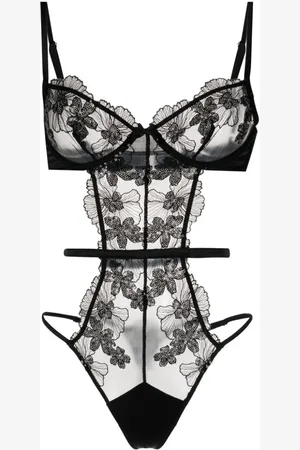 FLEUR DU MAL Sequin Violet floral-lace bodysuit