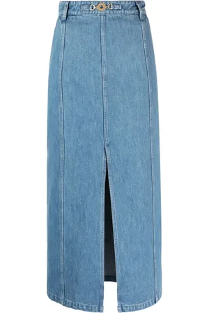Patou Slit-detail organic-denim midi skirt
