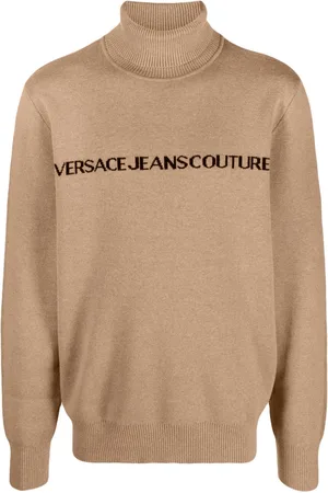 VERSACE Logo-intarsia roll-neck jumper