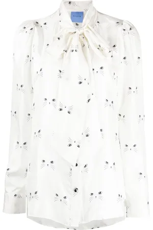 Macgraw Cat-print silk-satin blouse