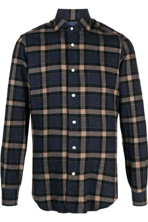 BARBA Checked long-sleeve cotton shirt