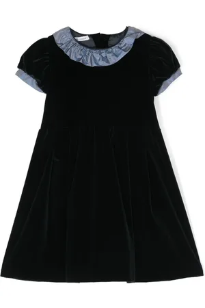 JESURUM BABY Ruffled-trim short-sleeve velvet dress