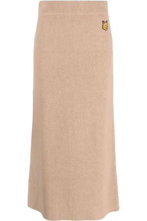 Maison Kitsuné Fox-patch ribbed-knit skirt