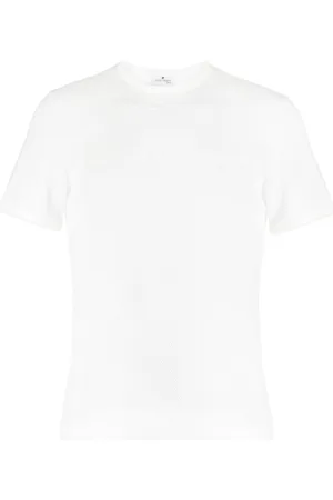 Courrèges Logo-embroidered perforated cotton T-shirt