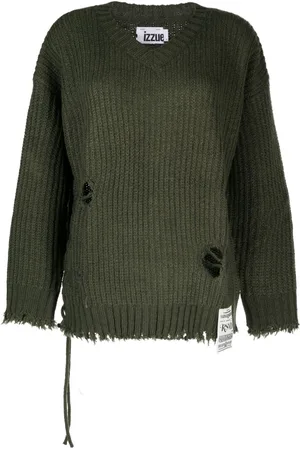 Izzue Distressed-effect V-neck jumper