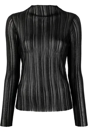 ANINE BING Amy ribbed-knit sheer top