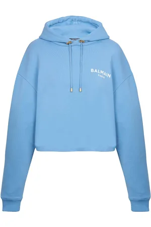 Balmain Logo-flocked cropped hoodie