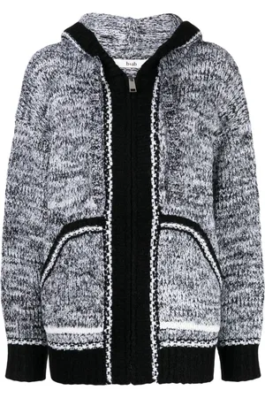 B+AB Contrasting-trim mélange hooded cardigan
