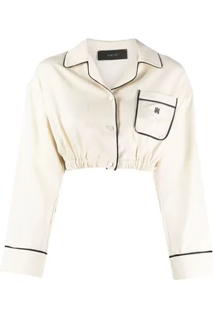 AMIRI Logo-embroidered satin-finish cropped shirt