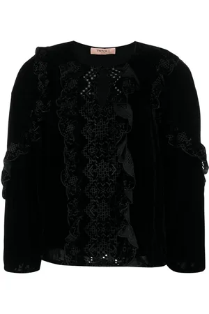 Twin-Set Embroidered crushed velvet blouse