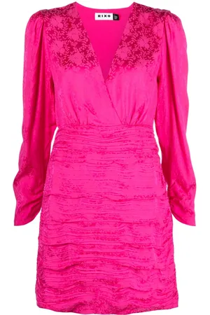 RIXO London V-neck satin-jacquard minidress