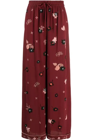 VALENTINO GARAVANI Embroidered-detail silk palazzo pants