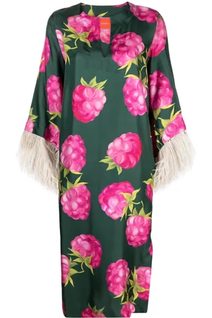 La DoubleJ Feather-trim silk-blend midi dress