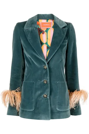 La DoubleJ Keaton feather-trim velvet blazer