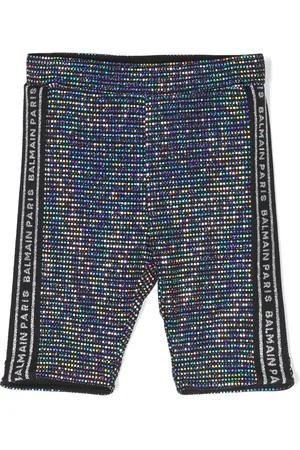 Balmain Logo-tape sequin-embellished shorts
