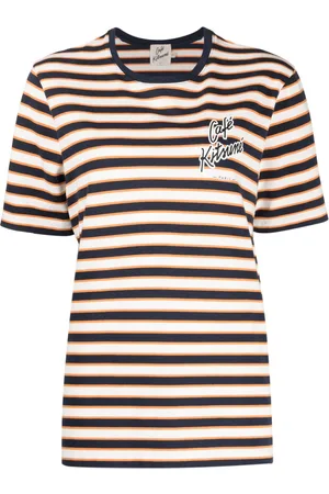 Café Kitsuné Logo-print striped cotton T-shirt