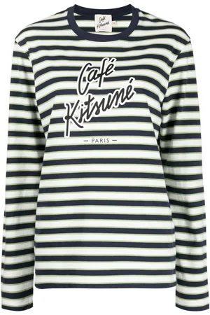 Café Kitsuné Logo-print striped cotton T-shirt
