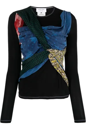 Marine Serre Draped scarf-print jersey top