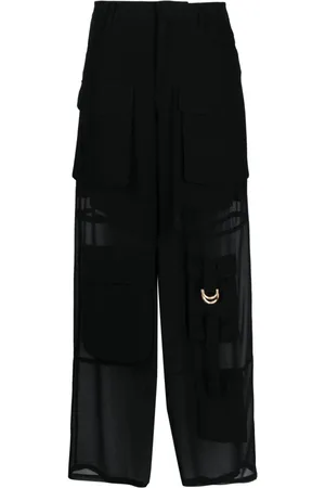 Pinko Cargo-pocket semi-sheer palazzo trousers