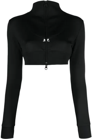 Courrèges Logo-embroidered cropped zip-up jacket