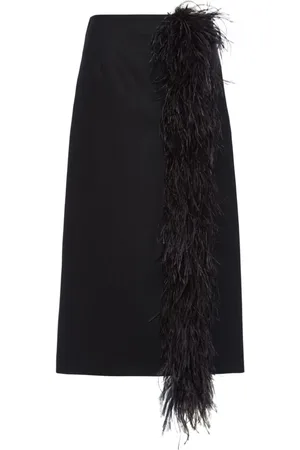 Prada Feather-trimmed wool midi skirt