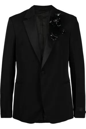 VERSACE Floral-appliqué single-breasted blazer