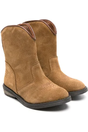 DOUUOD KIDS Logo-debossed suede boots