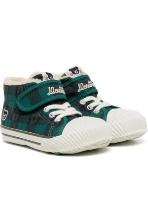 Miki House Check-print cotton sneakers