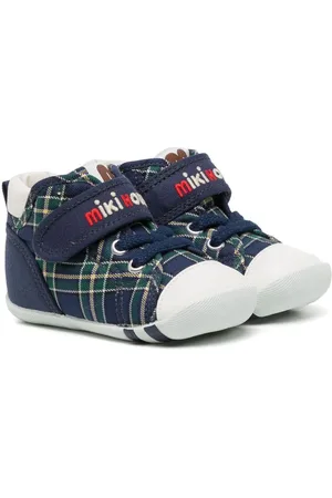 Miki House Check-print touch-strap sneakers