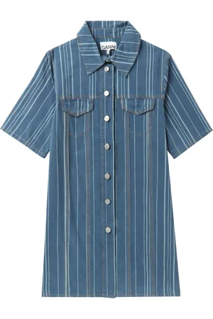 Ganni Stripe-pattern denim mini dress