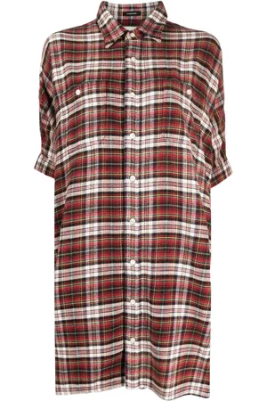 R13 Check-pattern cotton midi dress
