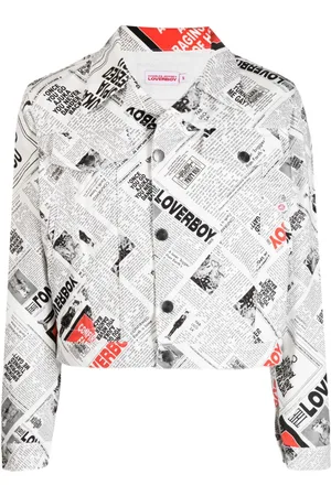 Charles Jeffrey Loverboy Art newspaper-print denim jacket