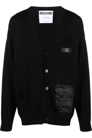 Moschino Logo-embossed ribbed-knit cardigan