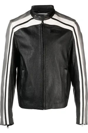Moschino Logo-patch leather biker jacket