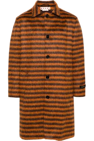 Marni Logo-appliqué striped single-breasted coat