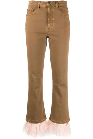 La DoubleJ Fancy feather-trim cropped jeans