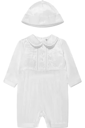 Sarah Louise Embroidered-trim satin babygrow set