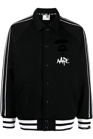 A Bathing Ape Logo-print striped bomber jacket