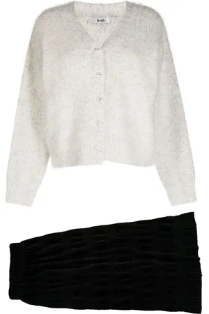 B+AB Pleated brushed-effect skirt suit