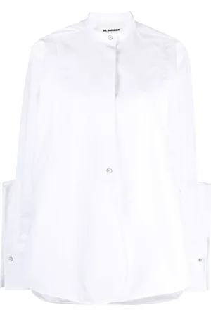 Jil Sander Band-collar panelled cotton shirt