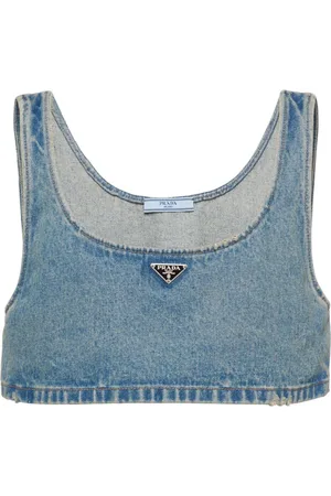 Prada Triangle-logo denim crop top