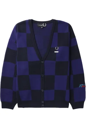 Fred Perry X Raf Simons logo-appliqué checkered cotton cardigan