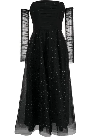 NISSA Crystal-embellished off-shoulder dress