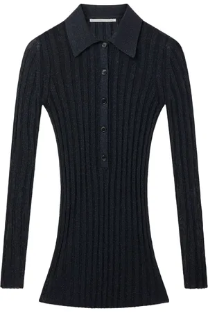Stella McCartney Lurex ribbed-knit polo top