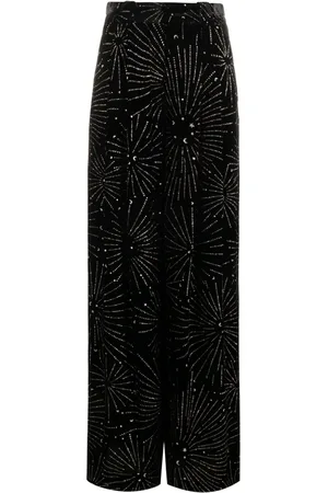 Blazé Milano Crystal-embellished velvet-finish palazzo trousers