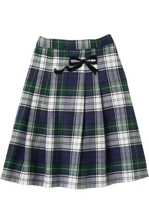 Familiar Plaid-check pleated midi skirt