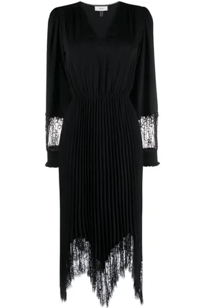 NISSA Lace-trim pleated midi dress