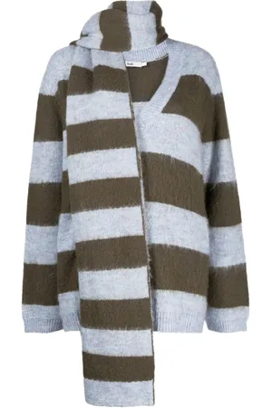 B+AB Stripe-pattern V-neck jumper